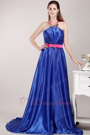 Halter Top Royal Blue Designer Pageant Prom Dresses