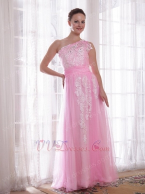 One Shoulder Appliqued Skirt Pink Lady In Prom Party Dress