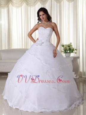 Sweetheart White Organza Quinceaneara Dress With Applique Like Princess