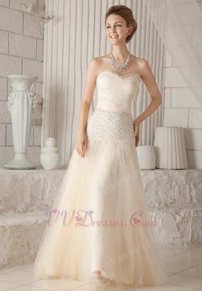 Strapless Sweet heart Champagne Prom Pageant Dress With Beading