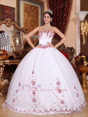 Brand New White Skirt Wine Red Details Quinceanera Dress