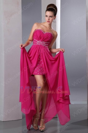 Crystals Magenta Rose High Split Chiffon Skirt Prom Dress