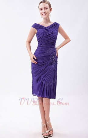 Pretty V-neck Column Eggplant Purple Chiffon Short Prom Dress