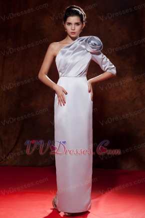 One Shoulder Long Sleeve Single Silver Prom Dress With Flower Inexpensive