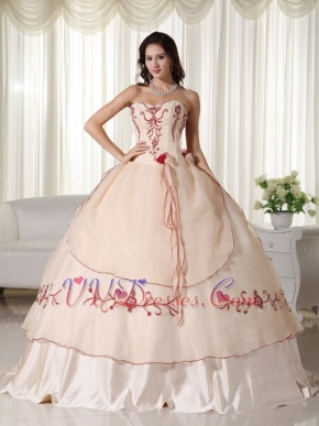 Champagne Pretty Quinceanera Dress Embroidery Decorate Like Princess