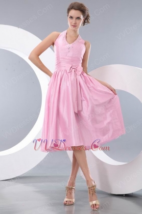 Short Pink Taffeta Homecoming Dress Halter Top Design