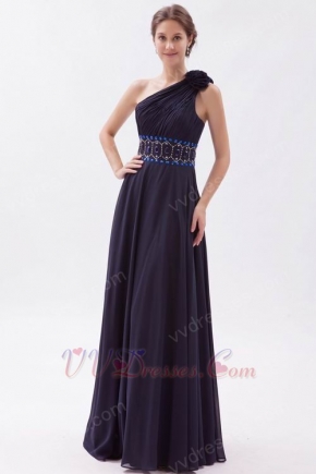 Rosette Strap Black Purple Evening Party Dress With Crystals