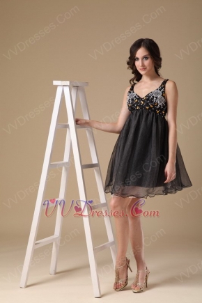 Beaded Straps Black Organza Short Prom Dress For Maternity Women