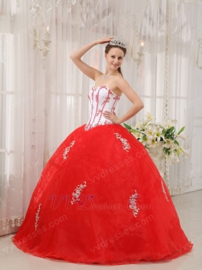 Sweetheart Appliqued Basque Waist Skirt Red Quinceanera Dress