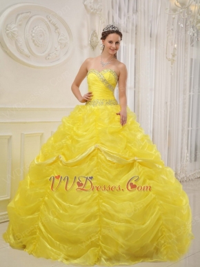 Bright Canary Yellow Picks-up Quinceanera Dress With Beading