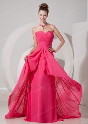 Ruched Sweetheart Hot Pink Chiffon 2014 Top Designer Prom Dress