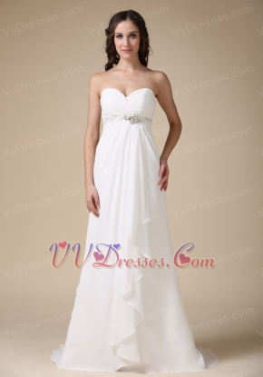 Elegant White Chiffon Lady Prom Party Dress With Beading Inexpensive