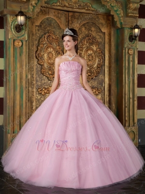 Top Designer Quinceanera Dress With Strapless Pink Tulle Skirt