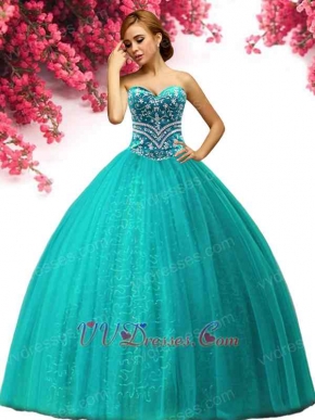 Leisure Girl's 15 Quinceanera Gown Turquoise Tulle Sequin Lining Inside