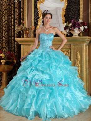 Beaded Sweetheart Aqua Ruffle Skirt Quinceanera Dress Cheap