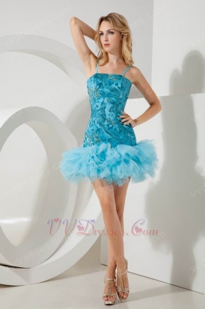 Lovely Spaghetti Straps Sequin Fabric Blue Short Prom Dress