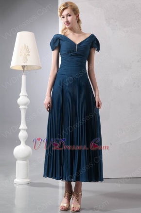 Cap Sleeves Ankle Length Navy Homecoming Dress