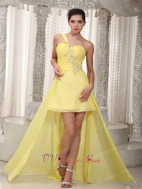 Yellow High-low Prom Dresses With Handmade Beaded For Girl Night Club