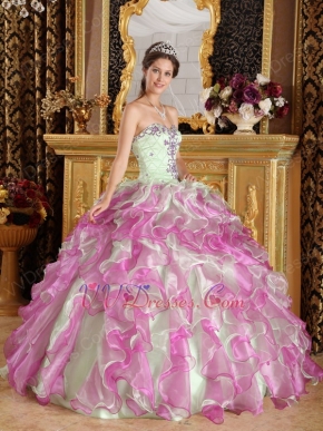 Fuchsia and Apple Green Cascade Quinceanera Dress Top Designer