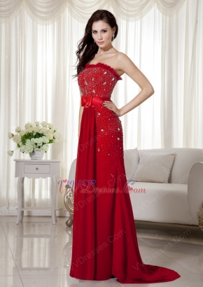 Floor Length Skirt Wine Red Female Prom Dress With Bowknot