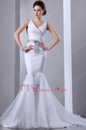 Popular V-Neck Sequin Bowknot Trumpet Wedding Dress In Ohio