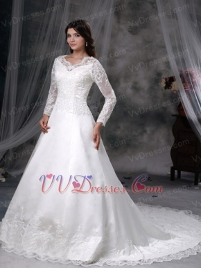 Long Sleeves Winter Warm Modest Wedding Dress Lace Low Price