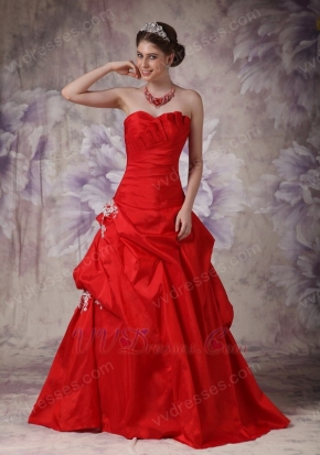 A-line Wine Red Prom Floor Length Puffy Skirt With Side Applique