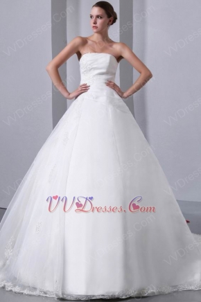 Beautiful Appliqued Bottom Lace Puffy Skirt Wedding Dress Online