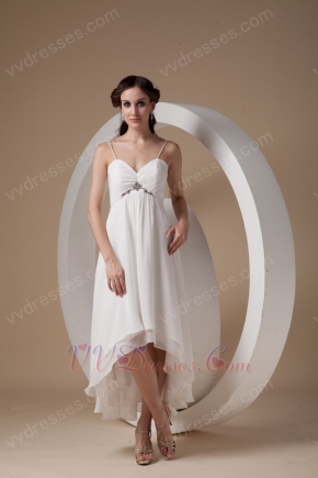 Cheap Spaghetti Straps White Chiffon High-low Prom Dress