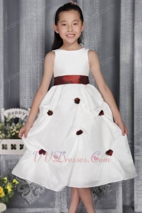 Scoop Tea-length Taffeta Belt and Appliques Flower Girl Dress