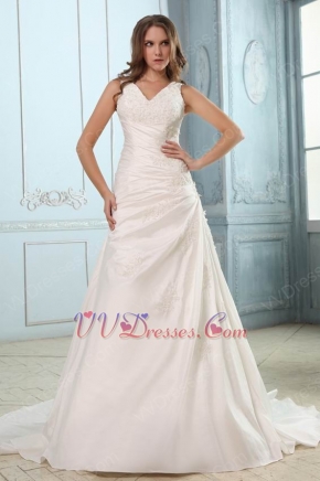 Classic Appliqued V-Neck Chapel Plus Size Wedding Bridal Dress