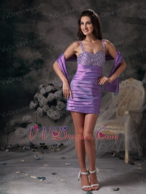 Medium Orchid Straps Short Beading Party Dress With Shawl Knee Length Sexy