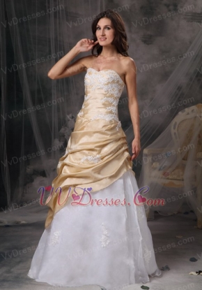 Champagne And White A-line Prom Dress With Appliques Inexpensive