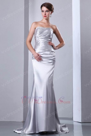 Sleeveless Corset Fishtail Silver Elestic Woven Satin Formal Dress