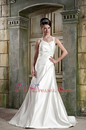 Wide Straps V-neck Simple Design Wedding Dress With Aline Skirt Low Price