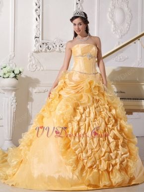 Strapless Chapel Train Daffodil Quinceanera Party Outfits