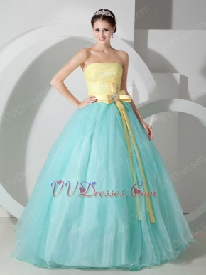 Pale Turquoise Strapless Floor Length Puffy Colorful Prom Gown