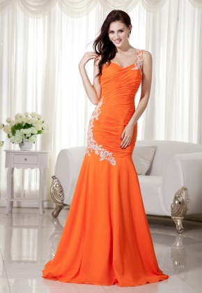 Orange Mermaid One Shoulder Chiffon Prom Dance Dress