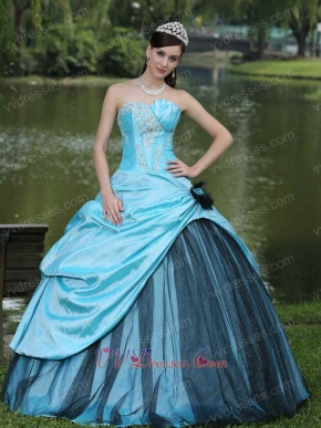 Find Quniceanera Ball Gown Aqua Open Skirt With Black Sparkle Tulle