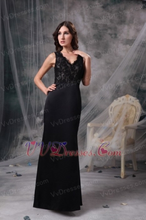 Open Back V-neck Floor-length Prom Dress With Black Lace Inexpensive