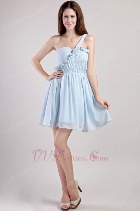 Light Blue One Shoulder Short Chiffon Sweet Sixteen Dress