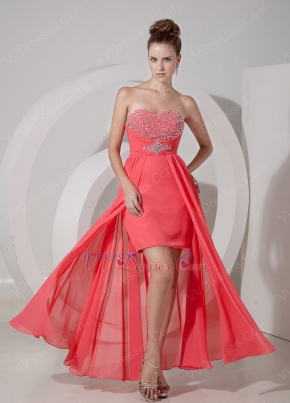 Discount High-low Watermelon Prom Dress With Beading