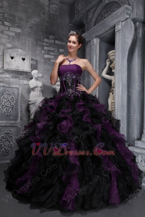 Ruffled Skirt Grap And Black Puffy Quinceanera Dress For Sale