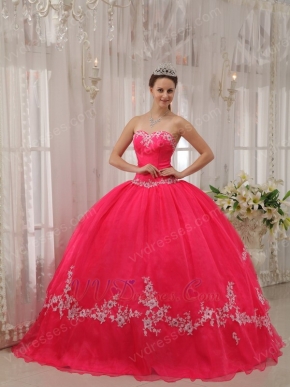 Appliqued Deep Pink Quinceanera Dress By Organza Fabric