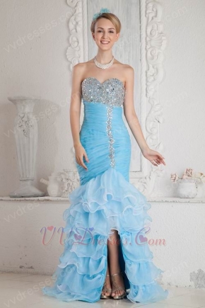 Luxurious Corset Back Aqua High Low Mermaid Party Dress