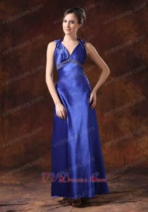 Dark Royal Blue Empire Waist Slim Evening Dress Backless