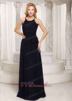 Mature Scoop Black Column Chiffon Prom Dress For Forty Years Old Women 