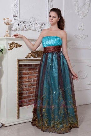 Strapless Beaded Brown Belt Embroidery Evening Dress