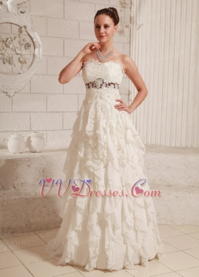 Pretty A-line Wedding Dress With Lace and Chiffon Ruffled Skirt Low Price