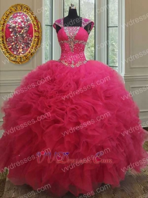 Square Double Straps Cover Shoulder Fuchsia Court Ball Gown Stores Near Me